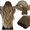 Easyouth Estensione Capelli Veri Tessitura Balayage Tessitura Extension Capelli Veri Ombre Marrone Scuro E Medio Biondo Chiaro Weft Remy Human Hair Extension Lisci #3/8/22 55cm 100g