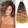 FLWAI Pre Looped Ocean Wave Crochet Hair 14 Inch 8 Packs Boho Style Hair Extensions Short Curly Crochet Hair Pre Twisted Synthetic Deep Wavy Curly Braiding Hair for Women (1B/30/27)