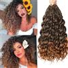 FLWAI Pre Looped Ocean Wave Crochet Hair 14 Inch 8 Packs Boho Style Hair Extensions Short Curly Crochet Hair Pre Twisted Synthetic Deep Wavy Curly Braiding Hair for Women (T30)