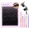 WENDY LASHES Kit Extension Ciglia Naturali D-Curl 100D Wispy Ciglia Finte Ciuffetti Mix10-18mm Cluster Lashes Kit with Lash Extension Colla E Pinzette(FK/KIT-100d-D-1018)