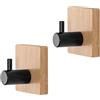 Inbagno Appendini Porta Asciugamani E Accappatoi Con Corpo In Legno Di Bambù E Gancio In Acciaio Nero Linea Haiti, L 4,5 x P 3,5 x H 4,5 Cm, Con Biadesivo 3M