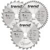 Trend Lama per sega troncatrice cordless legno 250 mm Ø, foro 30 mm, 24/48 denti, spessore 2,2 mm, angolo +7°, TCT, finitura grossa/media, confezione da 3, CSB/CC250/3/A