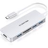 LENTION 6-in-1 Hub USB C a HDMI 4K, 3 USB 3.0, Lettore di Schede SD/Micro SD, Adattatore per 2024-2016 MacBook Pro, Nuovo Mac Air, iPhone 15 Plus PRO Max, Surface PRO 9 (C18, Argento)