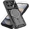 KJYLPO Cover per Motorola Moto g56 5G,con 1 Pellicola Vetro Temperato, Custodia con Protezione Fotocamera [Slidable] [Protezione Antiurto Militare] 360° Magnetica Anello Rotante Supporto,Nero