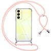 Pnakqil Cover per Samsung Galaxy A25 con Cordino, Trasparente Custodia con Laccio Tracolla Cellulare Girocollo Collana Protettiva per Samsung A25 6.5, Rosa