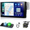 Motorsi Autoradio 1 Din con Wireless Carplay Android Auto, 7" LCD MP5 Player Bluetooth Car Stereo, MirrorLink, FM, USB, AUX,7 Colorata backlight, EQ/FM/RDS Radio,Assistente Vocale + SWC+Telecamera
