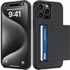 ÁRBOLORO Cover per iPhone 15 Pro Max con Porta Carte Custodia Portafoglio Antiurto Anti-Graffio Resistente Grado Militare Protettiva Slot Nascosto Scorrevole Case, Nero