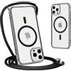 Yoedge Magnetica Cover per iPhone 12 Pro Max con Cordino 6,7, Compatibile con Magsafe, Traslucida Opaca Ultra Sottile Silicone TPU Antiurto Custodia con Collana Laccio Tracolla, Nero