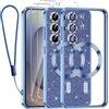 Kokio Glitter Magnetica Cover per Samsung Galaxy S25 Ultra 5G con Cordino, Compatibile con MagSafe, Brillantini Silicone TPU Antiurto Custodia per Samsung S25 Ultra con 2 Vetro Temperato Bumper, Blu