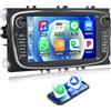 CAMECHO [2+64G]CAMECHO Android 13 con CarPlay/Android/Mirror Link per Ford Focus mk2 Mondeo Cmax Galaxy Smax Kuga,7 TouchScreen Schermo Navigatore WiFi RDS FM USB Bluetooth-Nero