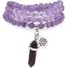 Self-Discovery Mala Collana con bracciale e 108 perle di preghiera Mala naturali con ciondolo di loto e ciondolo prisma esagonale di quarzo Reiki (Ametista (Amethyst))