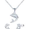 MICMIF Parure di gioielli in argento 925 da donna, ragazza collana e orecchini con delfini e zirconi scintillanti, set di gioielli per donne e ragazze