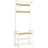 VASAGLE Appendiabiti con Scarpiera, Mobile da Ingresso con Panca, 4 in 1, 9 Ganci Rimovibili, Barra Attaccapanni, Entrata Corridoio, 33,7 x 72 cm, Moderno, Rovere e Bianco HSR40W