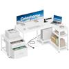 Coleshome Scrivania Angolare con Cassetti, 140x80 cm Scrivania Salvaspazio a Forma di L con Presa di Corrente, Tavolo Bianca PC e Scrivania Computer, Scrivania Ufficio Reversibile, Bianca