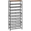 IBUYKE Scarpiera a 10 Ripiani per 40 Paia di Scarpe,Rustico Marrone TXJ010H | Grande Capacità, Scaffale Portascarpe in Metallo con Ripiano in Legno, Salvaspazio, per Ingresso Soggiorno, 71 x 28 x 164.5cm