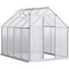 Outsunny Serra da giardino in policarbonato, 4,8 m² mis. 1,9 x 2,53 x 1,99 m, con fondo, cannone regolabile, porta scorrevole, argento e trasparente