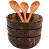 MLKLDOU Set di ciotole in cocco - 3 ciotole in cocco e 3 cucchiai, posate in legno fatte a mano, ciotola per dessert, frutta, insalata, riso, ramen