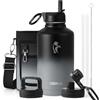 Coolflask Borraccia termica da 2 l, con 3 coperchi con cannuccia, beccuccio e manico, borraccia sottovuoto in acciaio inox a tenuta stagna, per sport, viaggi, palestra, 48 ore fredde e calde per 24