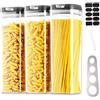 Hanobe Contenitori Pasta Porta Spaghetti: Set di 3 Plastica Contenitori Ermetici per Alimenti con Nero Easy Lock Coperchi Impilabili Cereale Stoccaggio Barattoli Salvaspazio Bpa Free Pantry Organiser