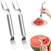 Funklu 2 in 1 Frutta in Acciaio Inossidabile Forchetta, Nuova Affettatrice Forchetta Anguria, Strumento da Taglio di Anguria a Doppia Testa per Cucina (2PCS)