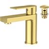 Aktines Rubinetto per Lavabo Bagno angolare, Rubinetto Miscelatore Monocomando ad Alta Pressione da bagno con Scarico a Scomparsa acciaio inossidabile, Oro