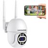 Topodome Telecamera Wi-Fi per interni ed esterni - Telecamera di sorveglianza PTZ 1080P con visione notturna a infrarossi invisibile 940 nm, audio a due vie, rilevamento automatico, riconoscimento
