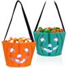 com-four® 2X Borsa di Halloween con Illuminazione a LED - Borsa per Raccogliere Dolci - Borsa da Collezione in Feltro - con Motivi Spaventosi a Misura di Bambino (02 Pezzi - Zucca con LED)