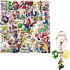 Yoimckay 100 Adesivi per Cartoni Animati con 1 Portachiavi, Stickers in Vinile Impermeabili, per Laptop Bottiglia Scrapbooking, Carino Portachiavi Cartone Animato, portachiavi con Personaggi del Gioco Classico