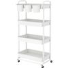 Jiuyotree - Carrello portaoggetti a 4 ripiani, in plastica, con manici appendiabiti extra, ruote bloccabili per soggiorno, bagno, cucina, ufficio, bianco