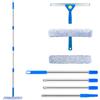 Jukibole Pulitore per finestre con manico telescopico (146 cm), professionale con estrattore in silicone e gomma in microfibra, set per la pulizia delle finestre per bagno, doccia, vetro, specchio