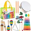 Stoie's Set di giocattoli musicali per bambini dai 3 anni in su in legno, per ragazzi e ragazze, con xilofono, maracas, tamburo