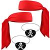 YUYWWAN Set di Accessori Pirata Adulti Bambini, 2 Bandana da Pirata 2 Benda per Occhi Pirata, Accessori Costume Pirata Uomo Donna per Carnevale Halloween Capitano Pirata Cosplay Accessori (Rosso)