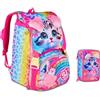 PRESTIGE & DELUXE Zaino Scuola Sj Girl Cat & Air Gattino Tigrotto estensibile By Seven per elementare Bambina + Astuccio 3 piani + 7 penne a scatto e portachiave pailettes