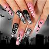 Yatinkim 24 pezzi per Halloween Press on Unghie Lunghe - Bara Falso Nero Rosa Acrilico Adesivo per Donna - Teschio Ragnatela Matte Manicure Cosplay