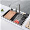 ARBGO Lavandino da cucina a cascata, multifunzione, in acciaio inox, nero, grigio, con lavello, rubinetto e 3 modalità spray, 75 x 45 cm