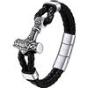 Bestyle Bracciale Uomo Mjolnir Teschio Cranio Massone Bracciali Uomo in Pelle Intrecciata Chiusura Magnetica con Confezione Regalo