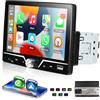 Motorsi 1 Din Autoradio con Wireless Carplay Android Auto, 7 Pollici Touch Screen Bluetooth Car Stereo, Support Type-C/USB/Bluetooth/MirrorLink/FM/Carica/Retroilluminazione colorata