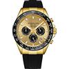 Stührling Stuhrling Aquamaster - Orologio cronografo al quarzo, quadrante argento, corona a vite, lancette luminose, lunetta in ceramica, cinturino in gomma nera da uomo, cassa da 42 mm, datario, resistenza