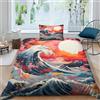 ZHUICHENG Onde in stile giapponese Set Di Biancheria Da Letto Con Copripiumino E Federe,motivo Color Reversibile,facile Da Lavare,anallergico,morbido E Liscio Matrimoniale singolo（135x200cm）