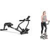 Sunny Health & Fitness Smart Compact Adjustable Rowing Machine, 12 Levels Adjustable Resistance + Twister Stepper Machine, Height Adjustable Stepper w/Handlebars & LCD Monitor