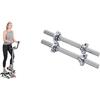 Sunny Health & Fitness Twister Stepper Machine, Height Adjustable Stepper w/Handlebars & LCD Monitor + 35.5 cm Threaded Chrome Dumbbell Bar