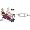 Sunny Health & Fitness Smart Compact Adjustable Rowing Machine, 12 Levels Adjustable Resistance + 86 cm Olympic Triceps Bar with Ring Collars, Olympic Weight for Weightlifting and Bodybuilding