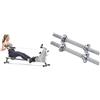 Sunny Health & Fitness Compact Folding Magnetic Rowing Machine w/ 109 CM Slide Rail, 130 KG Max + 35.5 cm Threaded Chrome Dumbbell Bar