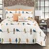 Lush Decor Rowley Birds Quilt-Reversible 7 Piece Bedding Set with Floral Animal Bird Print And Decorative Pillows-Full Queen-Multicolor Trapunta, Poliestere
