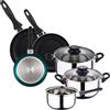 WELL HOME MOBILIARIO & DECORACIÓN Batteria da cucina 5pc acciaio inox + set 3 padelle Ø16Ø20Ø24 alluminio pressato, blu metallizzato