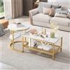 MISNODE Set di 2 tavolini moderni, tavolo rettangolare con tavolino rotondo, set di tavolini da salotto contemporanei con motivo finto marmo (oro)