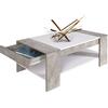 BAKAJI Tavolino Divano Tavolo Caffè da Salotto Rettangolare Design Moderno in Legno MDF con Ripiano Inferiore e Cassetto a Scomparsa Dimensione 100 x 58 x 44 cm Colore Grigio Effetto Cemento
