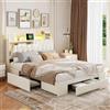 BestAlice Letto matrimoniale imbottito 160 × 200cm, letto contenitore beige con comodino, materiale velluto morbido letto a sacco con 3 cassetti (160×200-B)