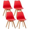 CLP Set di 4 sedie da pranzo Linares in plastica I in tessuto I in velluto I in corda I in pelle I poltrona con struttura in legno, Colore:rosso, Materiale:Plastica