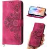 Auslbin Custodia con fiori compatibile con Motorola Moto G9 Plus, 5 scomparti per carte di credito, stile vintage, in pelle PU, colore: rosso